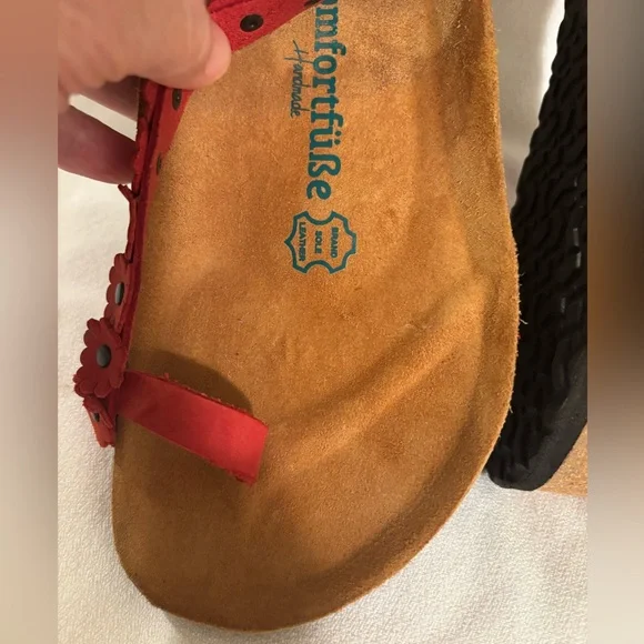 Comfortable Leather Red Flower Sandals 41 - Picture 8 of 9